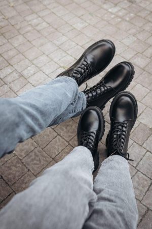 Handmade Black Leather Work Boots: Lace-up Combat Winter Shoes