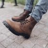 Men's Brown Crazy Horse Leather Combat Boots - Lace Up Work Boots