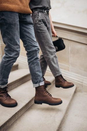 Men's Brown Crazy Horse Leather Combat Boots - Lace Up Work Boots