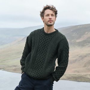 Men's Irish Aran Sweater: 100% Merino Wool Fisherman Knit