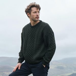 Men's Irish Aran Sweater: 100% Merino Wool Fisherman Knit