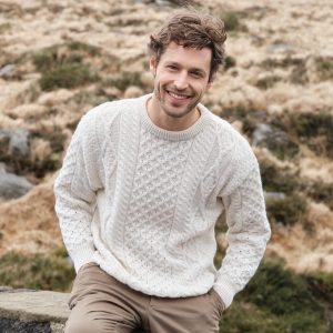 Irish Aran Wool Sweater: Lightweight Honeycomb Knit, Gift From Ireland