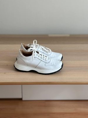 Handmade Leather White Sneakers: Retro Sport Casual Shoes