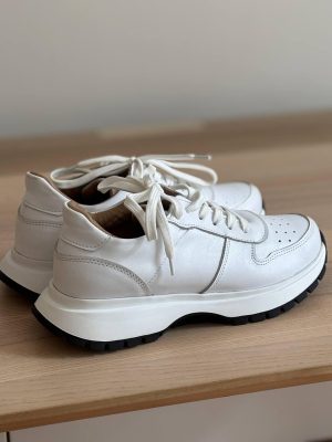 Handmade Leather White Sneakers: Retro Sport Casual Shoes