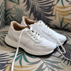 Handmade Leather White Sneakers: Retro Sport Casual Shoes