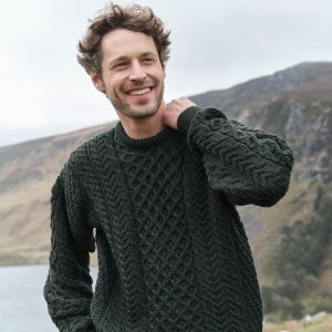 Men's Irish Aran Sweater: 100% Merino Wool Fisherman Knit