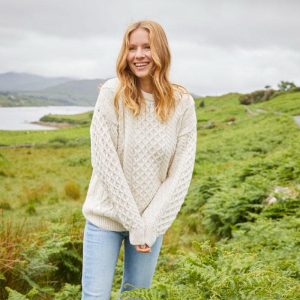 Irish Wool Aran Sweater: Lightweight Honeycomb Knit, Gift From Ireland