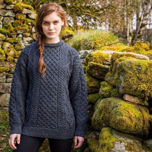 Irish Aran Wool Sweater: Lightweight Honeycomb Knit Jumper