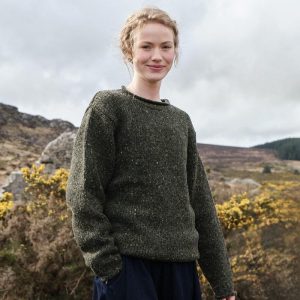 Irish Wool Fisherman Sweater: Flecked Yarn, Unisex Fit