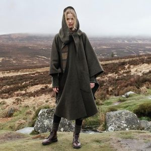 Irish Wool Walking Cape: Hourihan Of Dublin, Green Plaid Lined