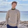 Lightweight Aran Wool Sweater: Irish Knit Honeycomb Stitch
