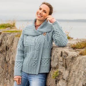 Merino Wool Aran Cardigan: One-button Irish Knitwear, Crafted In Ireland