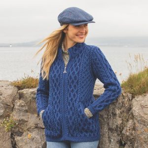 Merino Wool Aran Zip Cardigan: Traditional Irish Knit Sweater