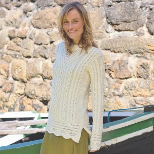 Merino Wool Aran Tunic Sweater: Longline Irish Knit