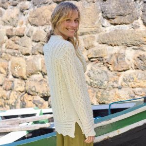 Merino Wool Aran Tunic Sweater: Longline Irish Knit