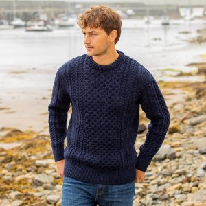 Men's Merino Wool Aran Sweater: Traditional Irish Fisherman Knit