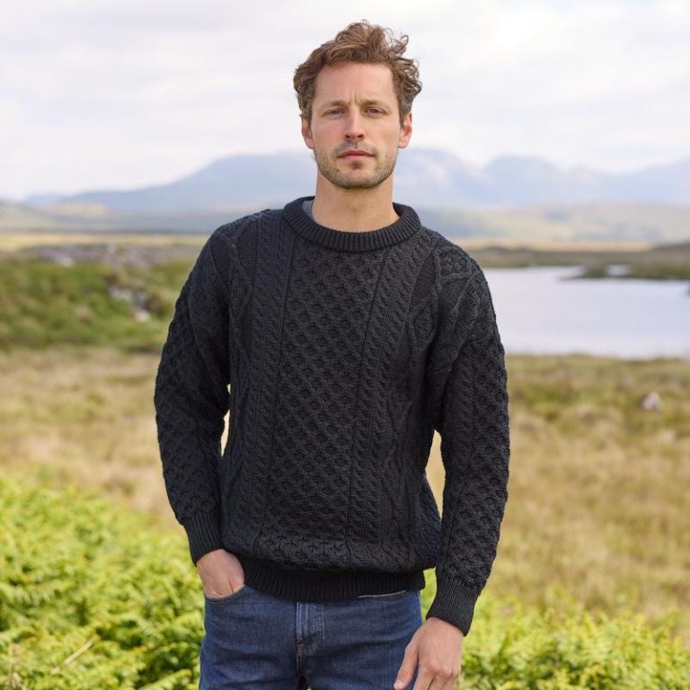 Lightweight Aran Wool Sweater: Irish Knit Honeycomb Stitch Pullover