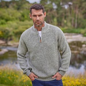 Men's Irish Aran Knit Half-zip Sweater: Wool Blend Fisherman Jumper
