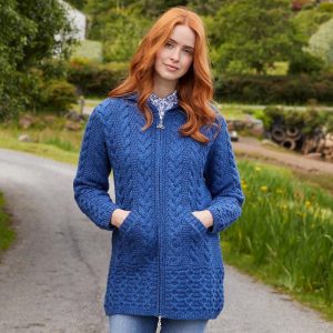 Merino Wool Hooded Aran Cardigan: Irish Celtic Knitwear
