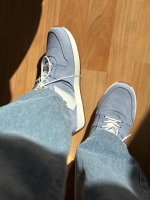 Handmade Retro Light Blue Suede Sneakers: Women's Leather Casual Shoes