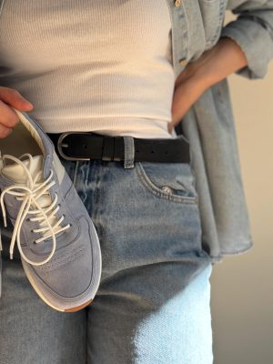 Handmade Retro Light Blue Suede Sneakers: Women's Leather Casual Shoes