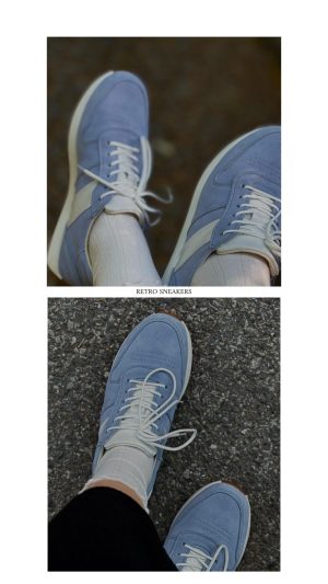 Handmade Retro Light Blue Suede Sneakers: Women's Leather Casual Shoes
