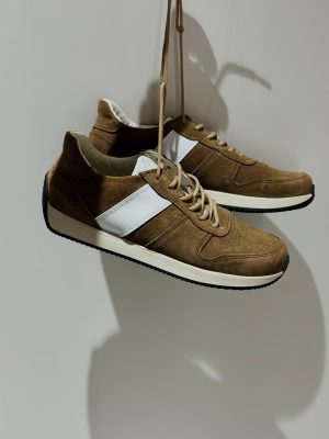 Retro Brown Suede Shoes, Handmade Women's Casual Sneakers, Lace Up Walking Shoes