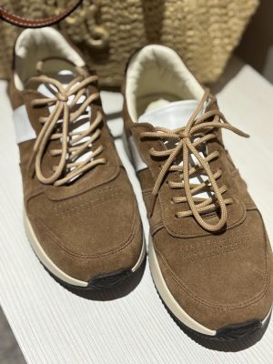 Retro Brown Suede Shoes, Handmade Women's Casual Sneakers, Lace Up Walking Shoes