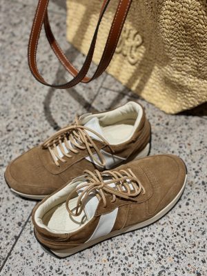Retro Brown Suede Shoes, Handmade Women's Casual Sneakers, Lace Up Walking Shoes