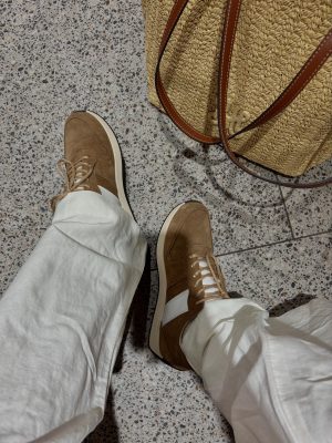 Retro Brown Suede Shoes, Handmade Women's Casual Sneakers, Lace Up Walking Shoes