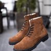 Men Brown Suede Boots, Handmade Leather Ankle Boots, Lace-up Combat Hiking Shoes