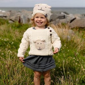 Hand Knit Merino Wool Baby Sweater: Aran Knit Sheep Design
