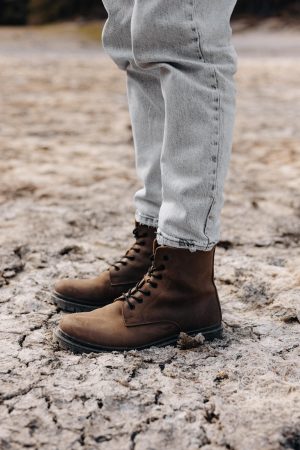 Genuine Leather Combat Boots Men, Handmade Brown Ankle Boots, Work Hiking Shoes