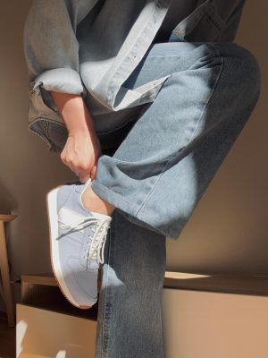 Handmade Retro Light Blue Suede Sneakers: Women's Leather Casual Shoes