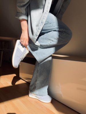 Handmade Retro Light Blue Suede Sneakers: Women's Leather Casual Shoes