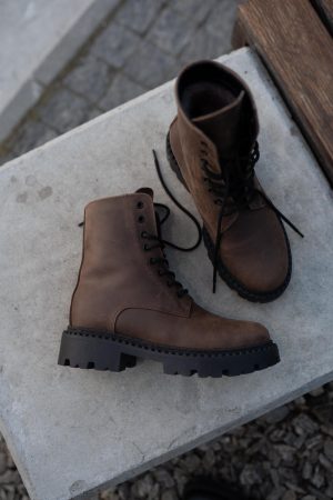 Handmade Leather Ankle Boots - Vintage Brown Lace-up Walking Boots