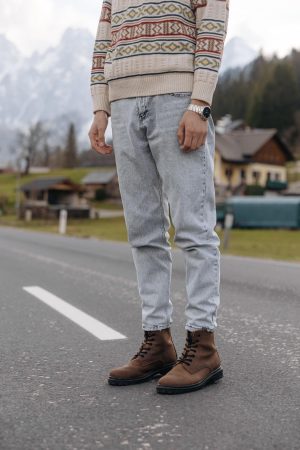 Genuine Leather Combat Boots Men, Handmade Brown Ankle Boots, Work Hiking Shoes