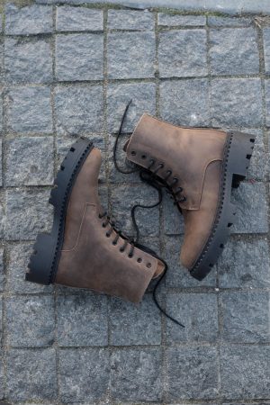 Handmade Leather Ankle Boots - Vintage Brown Lace-up Walking Boots