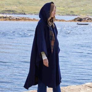 Irish Wool Walking Cape: Hourihan Of Dublin, Navy Plaid Lined