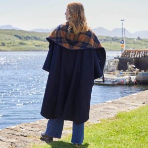 Irish Wool Walking Cape: Hourihan Of Dublin, Navy Plaid Lined