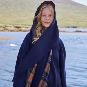 Irish Wool Walking Cape: Hourihan Of Dublin, Navy Plaid Lined